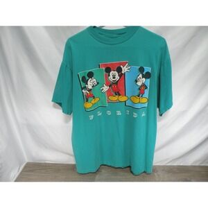 Brazos Florida Disney T-Shirt Mickey Unlimited Vintage Mens XL Teal Cotton